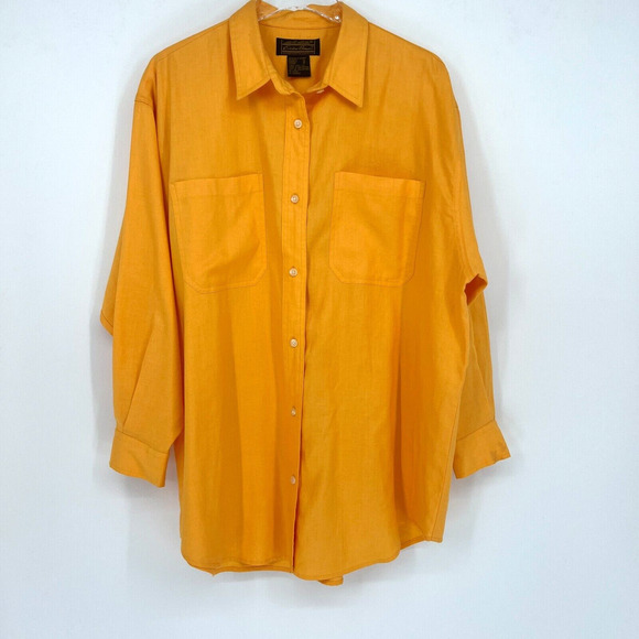 Eddie Bauer Linen Shirt Women's Small Orange Long Sleeve Button Front Tunic - Picture 1 of 3